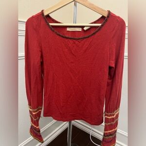 Anthropologie Sleeping on Snow Red Wool Blend Boho Sleeve Top - Size Small